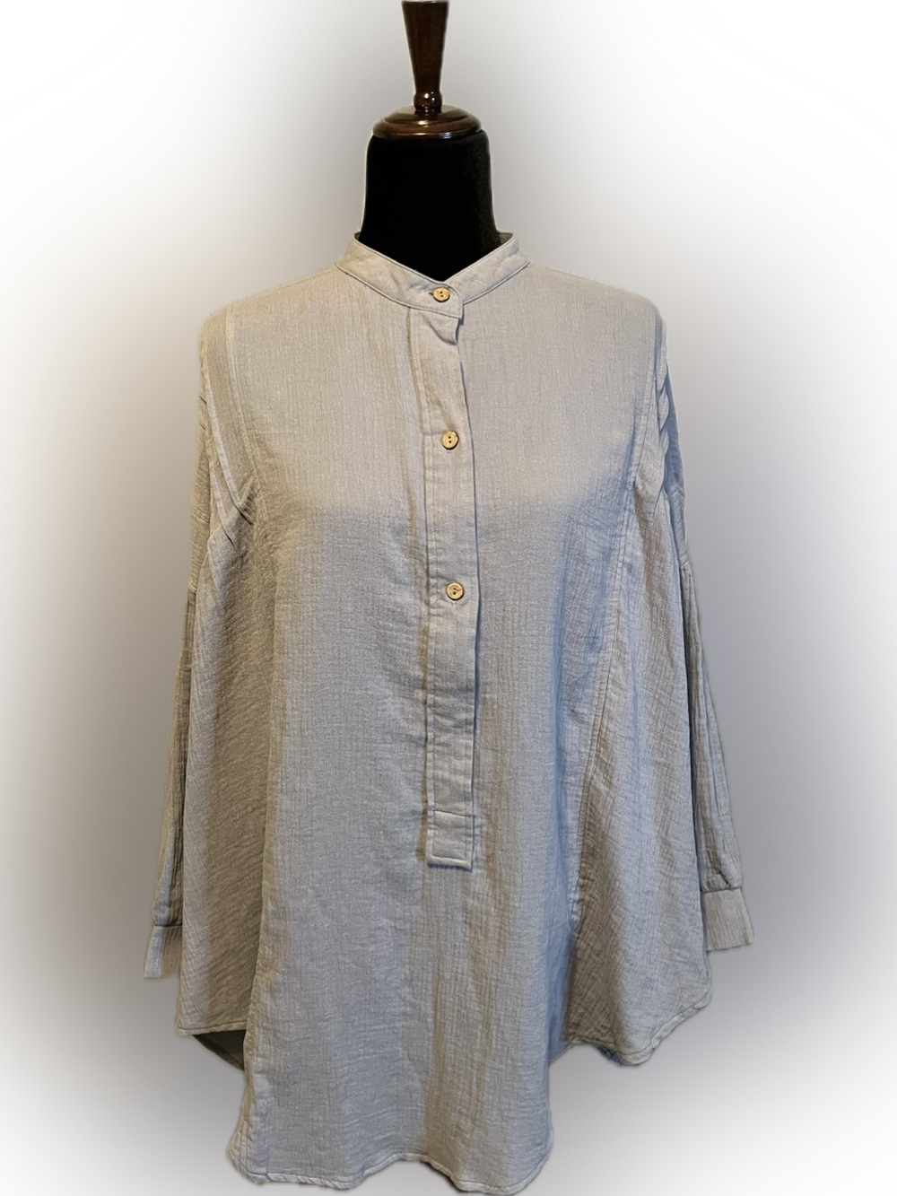 Peach Love California Light Blue Oversized Half Button Pullover Tunic size S - Picture 2 of 13